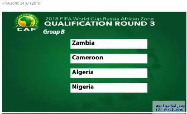 RUSSIA 2018 draw: Nigeria to battle Cameroon,Zambia and Algeria for World cup spot